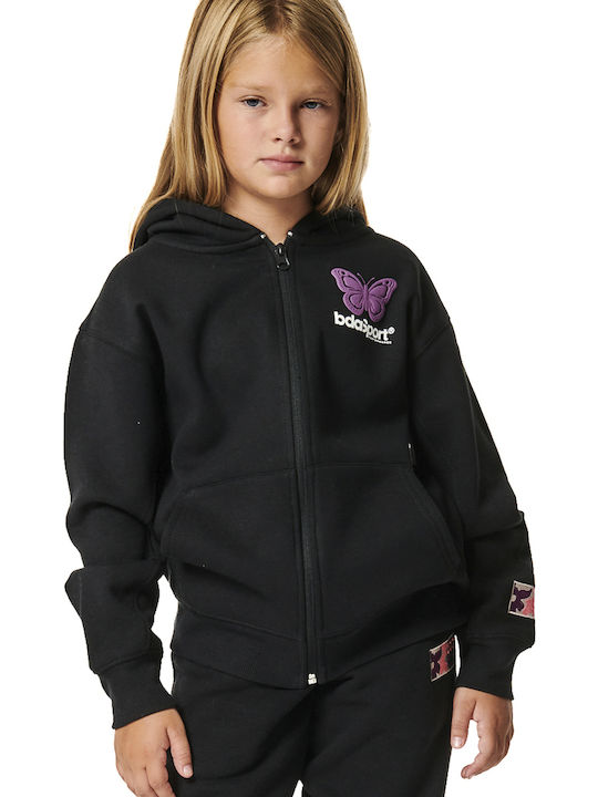 Kids Sweatshirt Cardigan With Hood And Pockets Black
