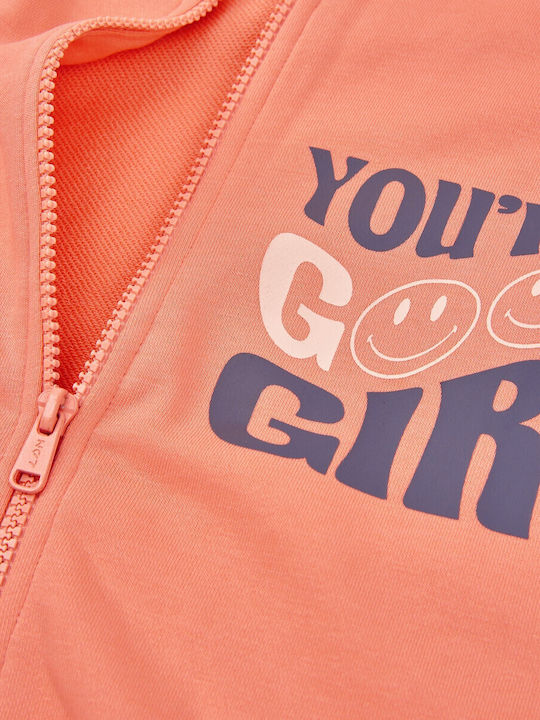 Kids Sweatshirt Cardigan Cotton with Hood Salmon