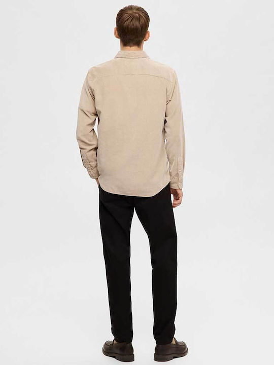 Selected Long-sleeved Corduroy Shirt Beige