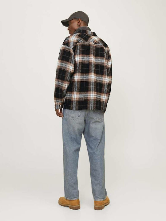 Overshirt Flanelă Mânecă Lungă Carou Negru Regular Fit