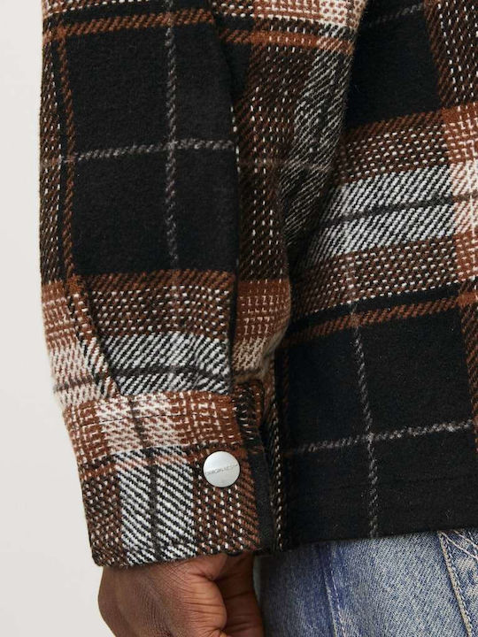 Overshirt Flanelă Mânecă Lungă Carou Negru Regular Fit