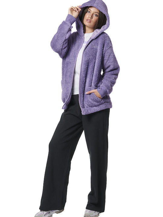 Body Action Women's Cardigan with Zipper Purple