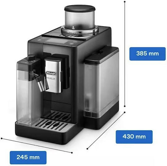 De'Longhi Rivelia Automatic Espresso Machine 1450W Pressure 19bar for Cappuccino with Grinder Onyx Black