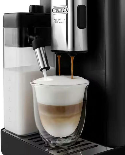 De'Longhi Rivelia Automatic Espresso Machine 1450W Pressure 19bar for Cappuccino with Grinder Onyx Black
