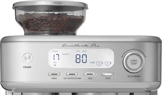Sencor Αυτόματη Μηχανή Espresso 1700W Πίεσης 15bar με Μύλο Άλεσης Ασημί SES 6050SS