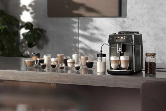 Saeco GranAroma Deluxe Αυτόματη Μηχανή Espresso 1500W Πίεσης 15bar για Cappuccino με Μύλο Άλεσης Μαύρο/Ασημί
