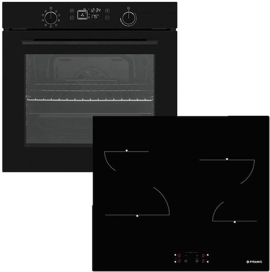 Pyramis PO78082009SBL + PHC61410FMB Φούρνος άνω Πάγκου 78lt με Κεραμικές Εστίες Π59.5εκ. Μαύρος
