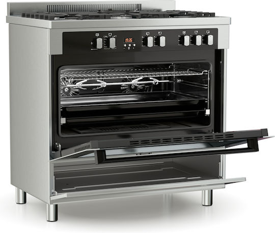 Thermogatz TGS PRO 2090 IX Erdgasherd 89Es mit Erdgas-Kochfeldern B89.8cm. Inox