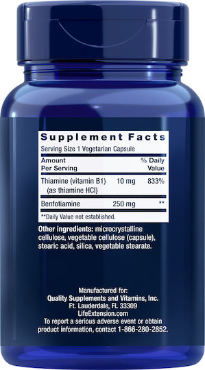 Life Extension Mega Benfotiamine 250mg Special Food Supplement 120 Capsules