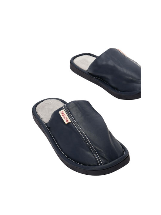 Men's Slippers with Fur Blue