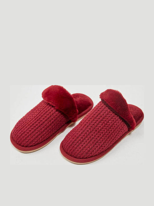Winter Women's Slippers with Fur Burgundy