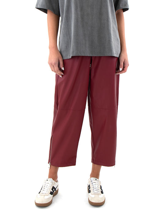 Zoya Faux Women's High-waisted Leather Capri Trousers Burgundy