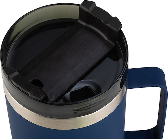 Nava Ποτήρι Θερμός Ανοξείδωτο / Πλαστικό 900ml Μπλε Σκούρο με Καλαμάκι