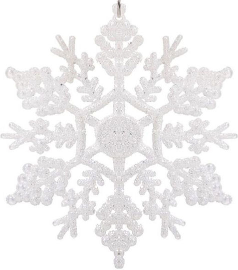 Hängendes Schneeflocke Ornament Kunststoff Weiß mit Glitzer