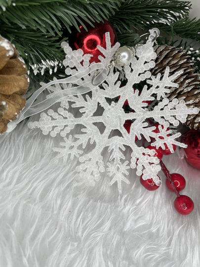 Hängendes Schneeflocke Ornament Kunststoff Weiß mit Glitzer