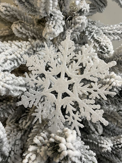 Hängendes Schneeflocke Ornament Kunststoff Weiß mit Glitzer