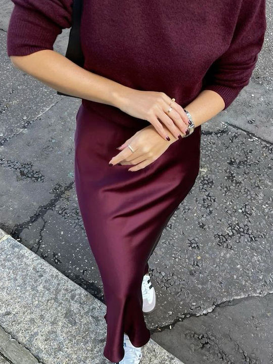 Satin Maxi Skirt Burgundy