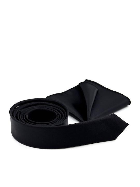 Legend Accessories Σετ Ανδρικής Γραβάτας Μονόχρωμη σε Μαύρο Χρώμα