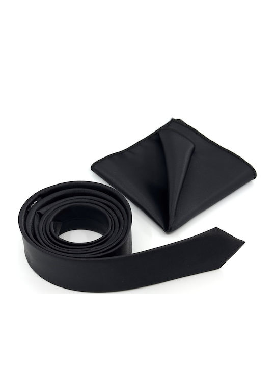 Legend Accessories Σετ Ανδρικής Γραβάτας Μονόχρωμη σε Μαύρο Χρώμα
