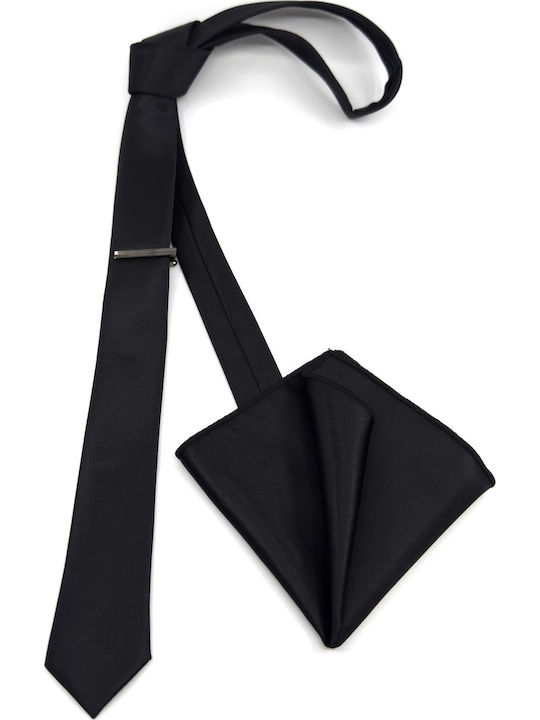 Legend Accessories Σετ Ανδρικής Γραβάτας Μονόχρωμη σε Μαύρο Χρώμα
