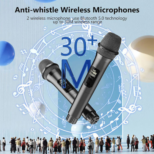 JYX Karaoke Speaker with Wireless Microphones and Lighting Effects JYX-T19-T Black