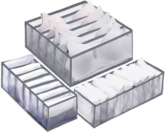 Set 3 Foldable Drawer Organizers Socks Underwear Gray