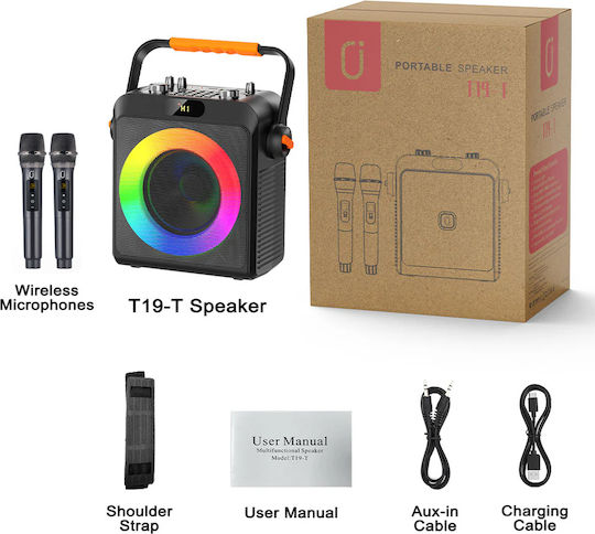 JYX Karaoke Speaker with Wireless Microphones and Lighting Effects JYX-T19-T Black