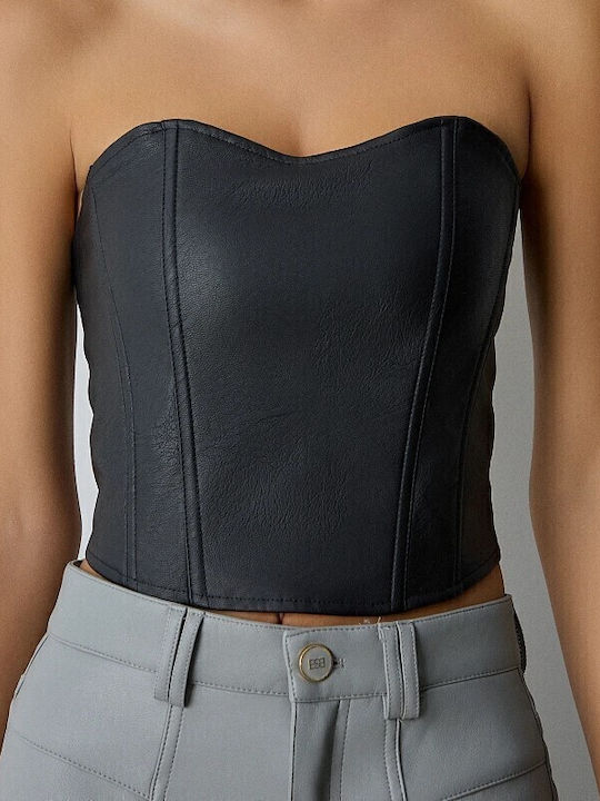 Women's Crop Top Leather Black