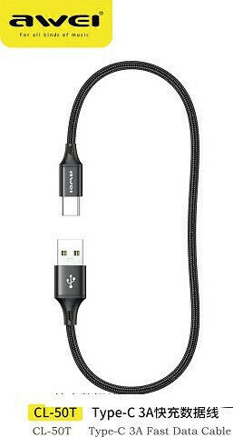 Awei USB 2.0 Cable USB-C male - USB-A Μαύρο 0.6m 887998