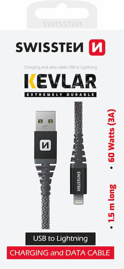 Swissten Braided USB-A to Lightning Cable Μαύρο 1.5m (71543010)