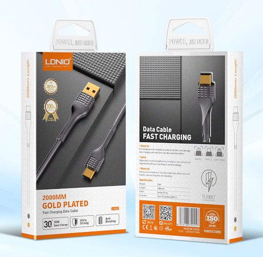 Ldnio Редовна USB-A към Lightning кабел 30W Сив 2м (Ls652)