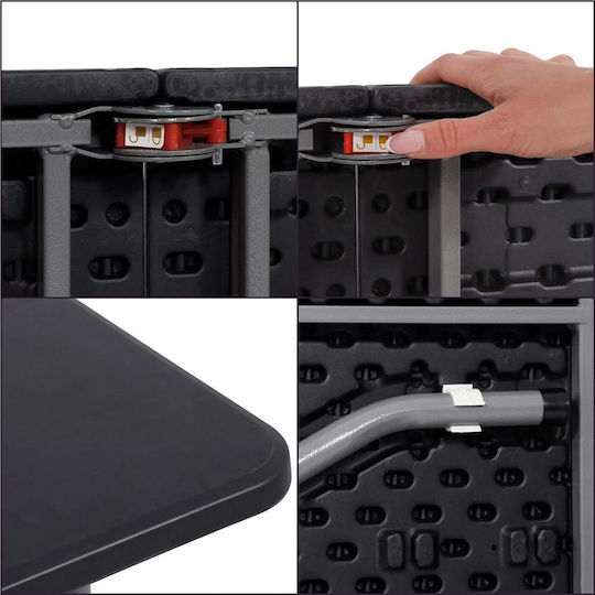 Outdoor Dinner Foldable Table with Plastic Surface and Metal Frame Black 180x75x75cm