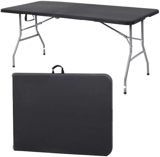 Outdoor Dinner Foldable Table with Plastic Surface and Metal Frame Black 180x75x75cm