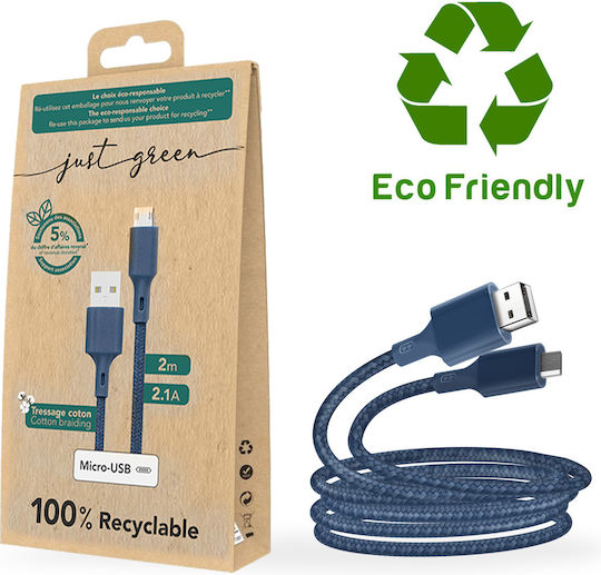 BigBen Connected Braided USB 2.0 to micro USB Cable Μπλε 2m (JGCBLCOTMIC2MBL)