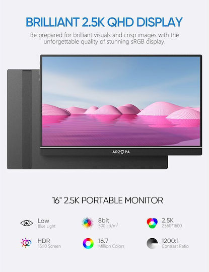 Arzopa Z1RC HDR Φορητό Monitor 16" QHD 2560x1600