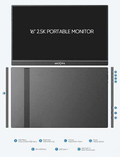 Arzopa Z1RC HDR Φορητό Monitor 16" QHD 2560x1600
