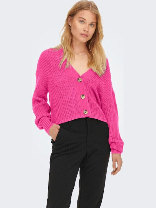 Carol Nice Short Women's Knitted Cardigan with Buttons Raspberry Rose