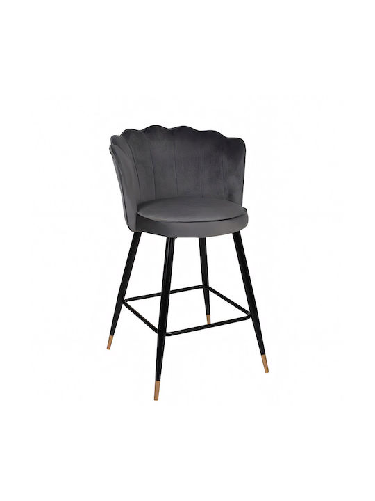 Stool Bar with Backrest Upholstered with Velvet Gesell Grey 50x50x90cm