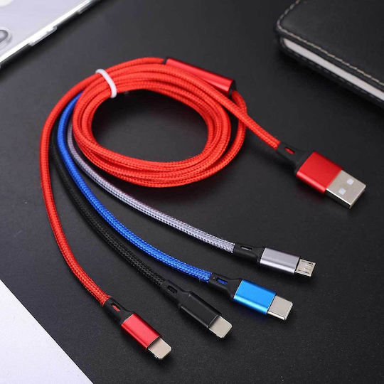 Amuvec Плетен USB към Lightning / Type-C / micro USB Кабел 3A Червен 1.2m 1000-42170143