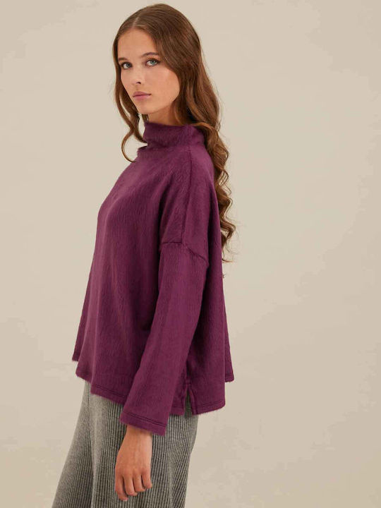 Namaste Women's Blouse Long Sleeve with Boat Neckline Burgundy