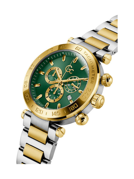 GC Watches Ανδρικό Ρολόι 44mm Χρονογράφος Μπαταρίας με Χρυσό Μεταλλικό Μπρασελέ