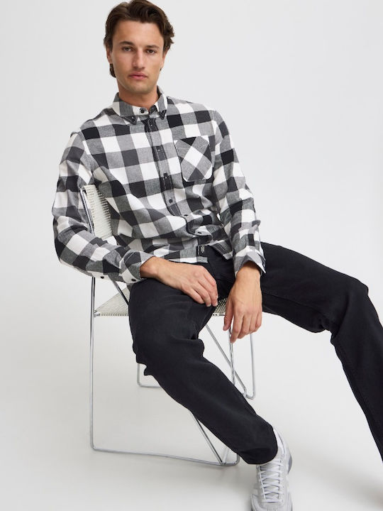 Long Sleeve Cotton Shirt Regular Fit Checked Black