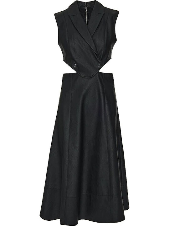 Rochie Midi Din Piele Neagră