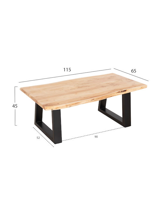 Rechteckiger Zentraler Kaffeetisch Montana aus Massivholz Hell Natur M115xT65xH45cm
