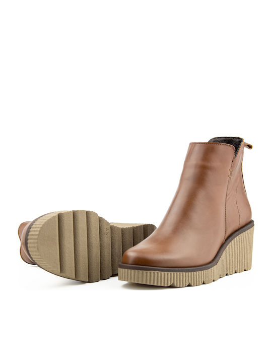 Leather Women's Ankle Boots Platform Brown