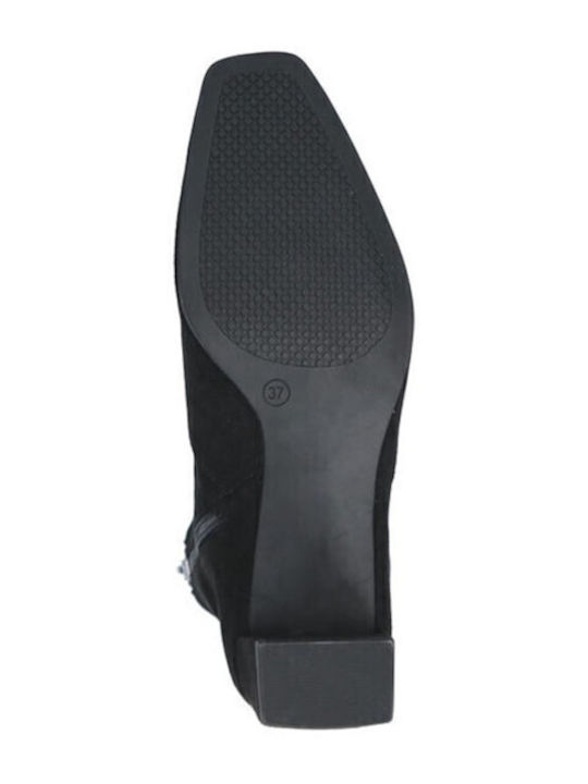 Leather Women's Ankle Boots with Medium Heel Black