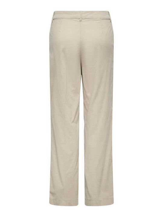 Only Women's High-waisted Cotton Trousers in Wide Line Ecru