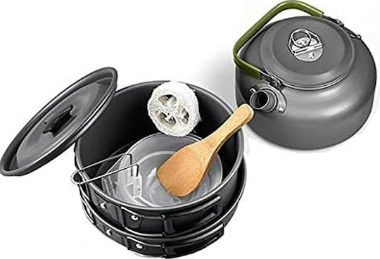 Queta 5124620 Camping Cookware Set 10 Pieces Portable Tableware Set Aluminum No Bra Cooking Outdoor Set FDA Certification Consisting of Pot Pan Kettle Various Cooking Accessories Ideal for Travel Camping Caravans