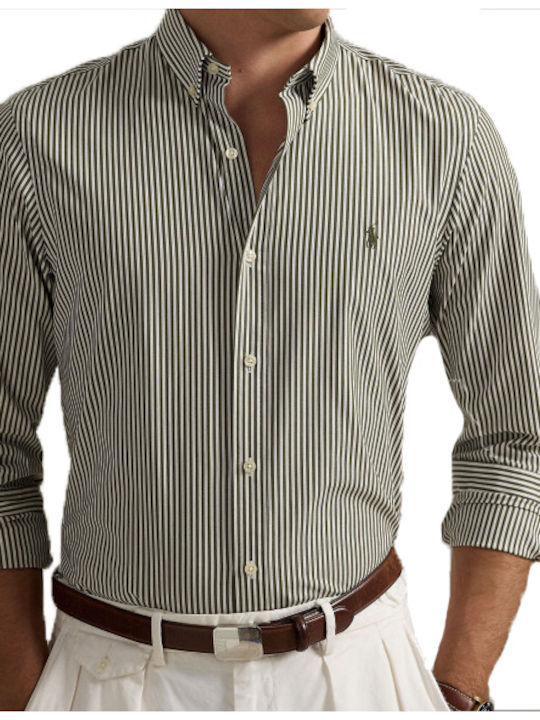 Long-sleeved Cotton Shirt Striped Green/white