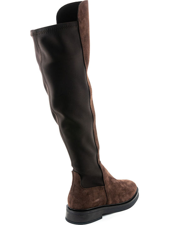Leather Riding Boots with Zipper Brown